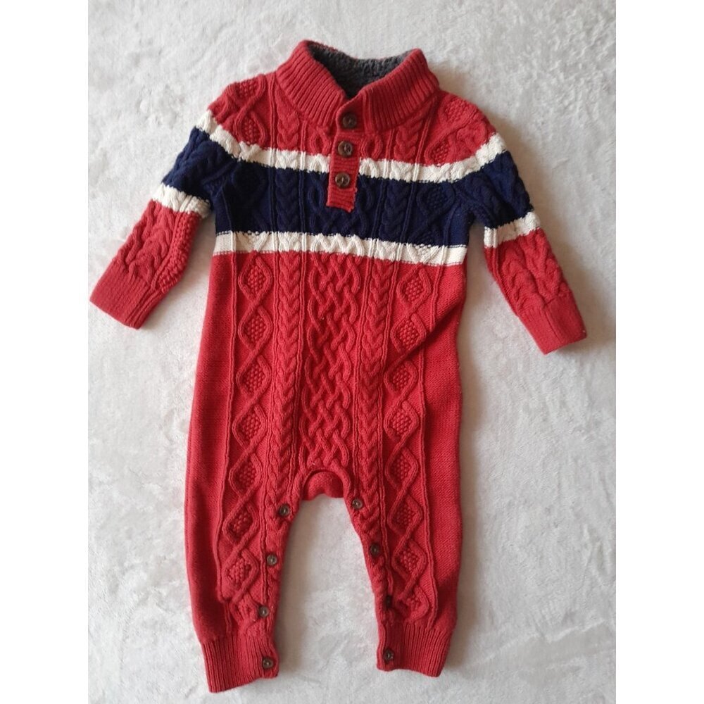 Baby Gap Boys Cable Knit Holiday One Piece Sweater Bodysuit Winter 6-12 Mos